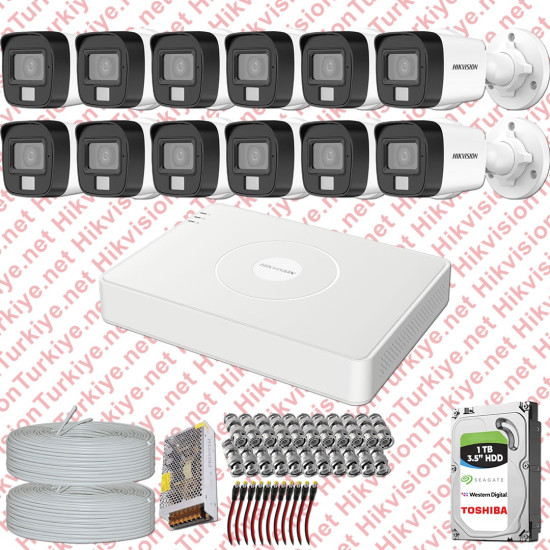 Hikvision 12 Kameralı Colorvu Hibrit Güvenlik Kamerası